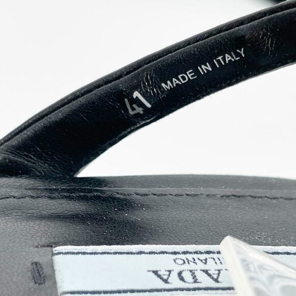 Prada Black Raffia Crochet Logo Wedge Leather Lace Up Ankle Tie Sandal IT 41 - Picture 10 of 13